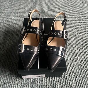 Liverpool Black Leather Buckle Slingback Flats